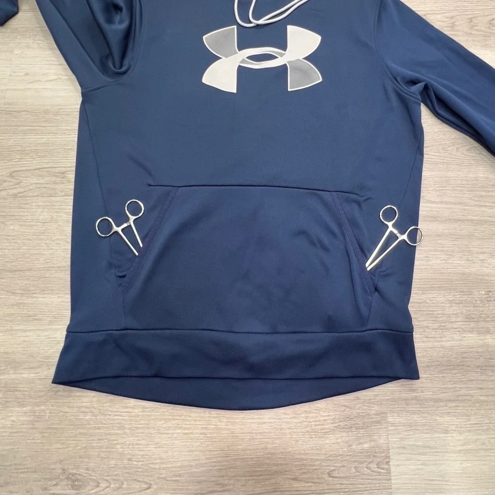 Under Armour Mens ColdGear Pullover Hoodie Academy Blue Logo 1357085 LG